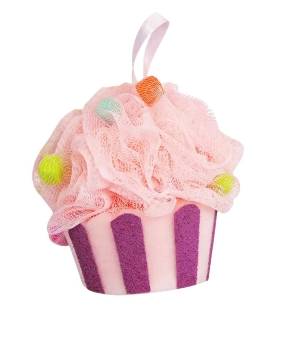 Sweet Hearts Natural Skincare Cupcake Design Exfoliating Bath/Shower Loofah, Body Sponge Pink
