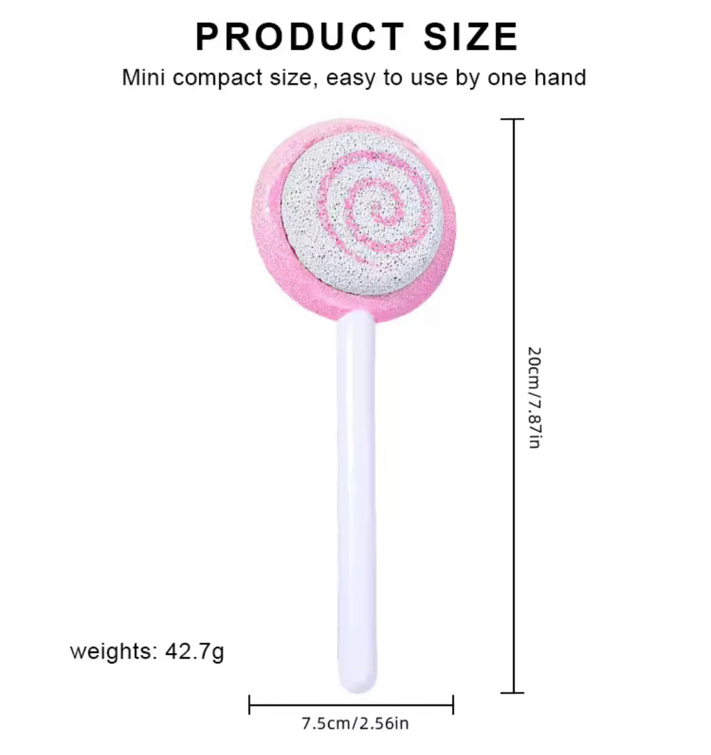Sweet Hearts Lollipop Natural Pumice Stone Foot Scrubber for Dry Cracked Heels, Long Handle Pedicure Callus Remover Exfoliating Shower Tool