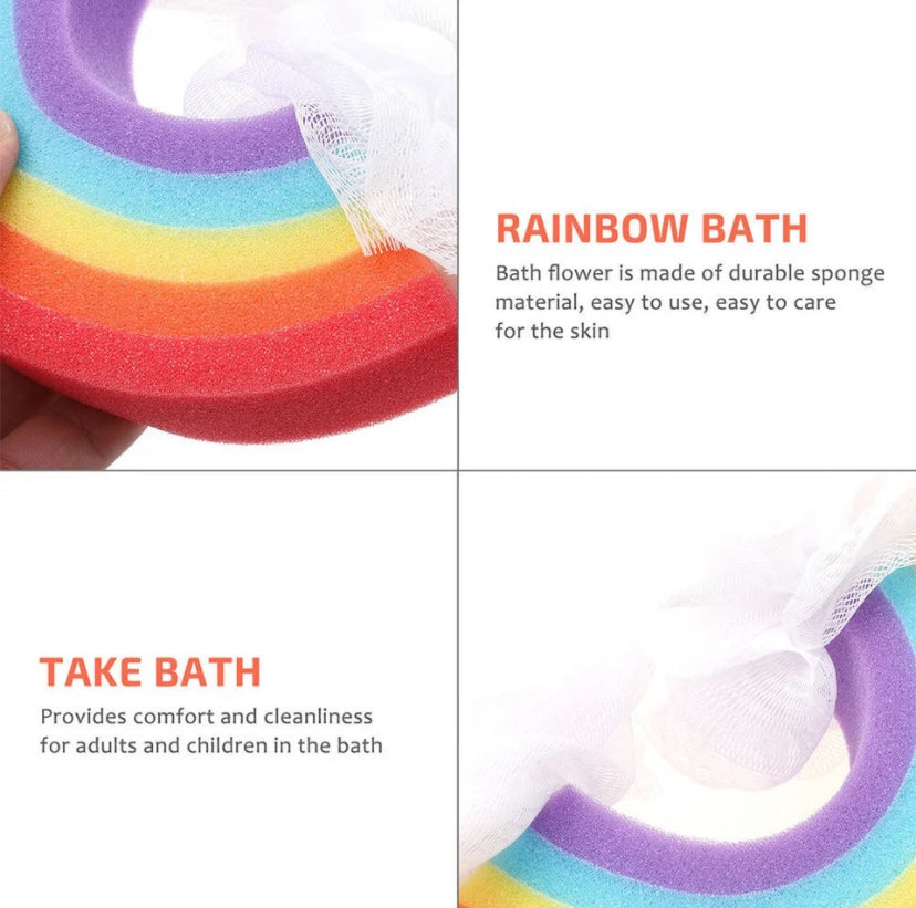 Sweet Hearts Rainbow Cloud Bath Sponge Loofah for Kids & Adults, Soft Colorful Exfoliating Shower Pouf