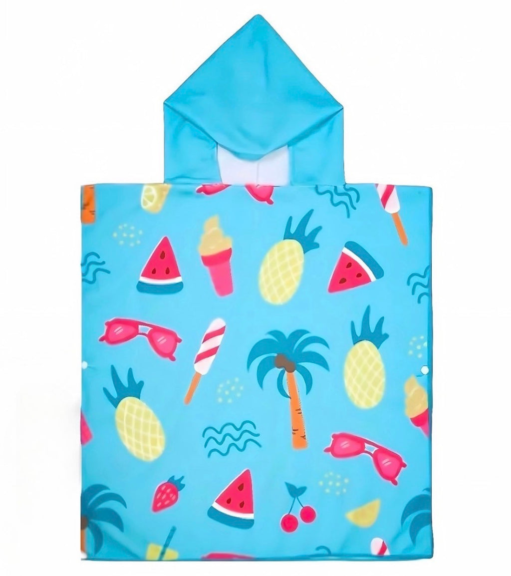 Sweet Hearts Cool Breeze Kids Hooded Poncho Towel – Blue Summer Treat, Pineapple & Beach Print – Soft Quick-Dry Bath, Beach & Pool Cover-Up for Kids