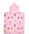 Sweet Hearts Ice Cream Party Kids Hooded Poncho Towel – Pink Dessert Print (Ice Cream, Popsicles, Sprinkles) – Soft Absorbent Quick-Dry Bath, Beach & Pool Cover-Up for Kids